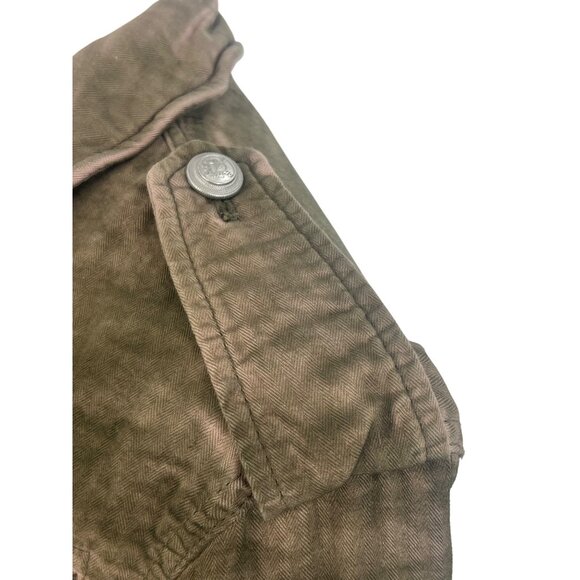 Free People Distressed Olive Button Front Relaxed Military Jacket Gorpcore Boho - Picture 8 of 16